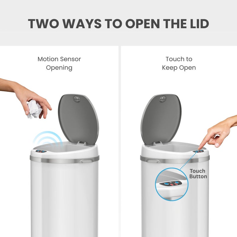 iTouchless 50 Liter / 13 Gallon Sensor Kitchen Trash Can with Odor Filter â€“ Slim Round White Stainless Steel Automatic Garbage Recycling Bin for Home, Office, Business, Garage - Image 3