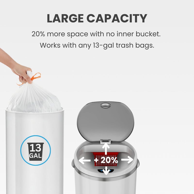 iTouchless 50 Liter / 13 Gallon Sensor Kitchen Trash Can with Odor Filter â€“ Slim Round White Stainless Steel Automatic Garbage Recycling Bin for Home, Office, Business, Garage - Image 5