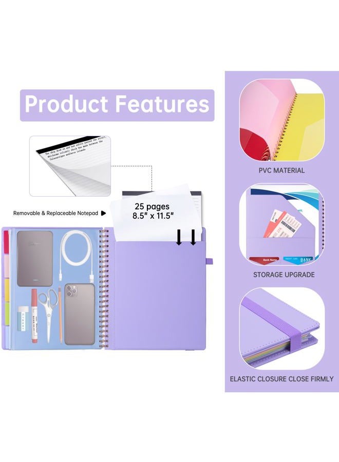 Hautoco Clipboard Folder with Storage Zip Bag, Spiral Clipboard Folio with Refillable Lined Notepad, 5 Folders Dividers with 10 Pockets, Leather Clip Board Portfolio for Office School, Lavender - Image 3
