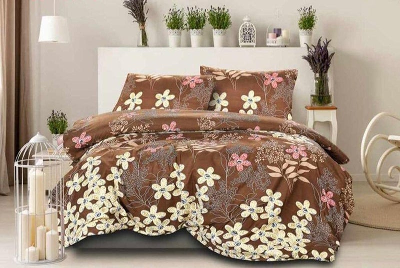 MIL Furnishings MIL Furnishings Soft Premium Cotton Blend Double Quilt Cover Blanket Cover Razai Duvet Cover for Double Size Duvets with Zip 90x 100 Brown Bouquet Brown Leaves 