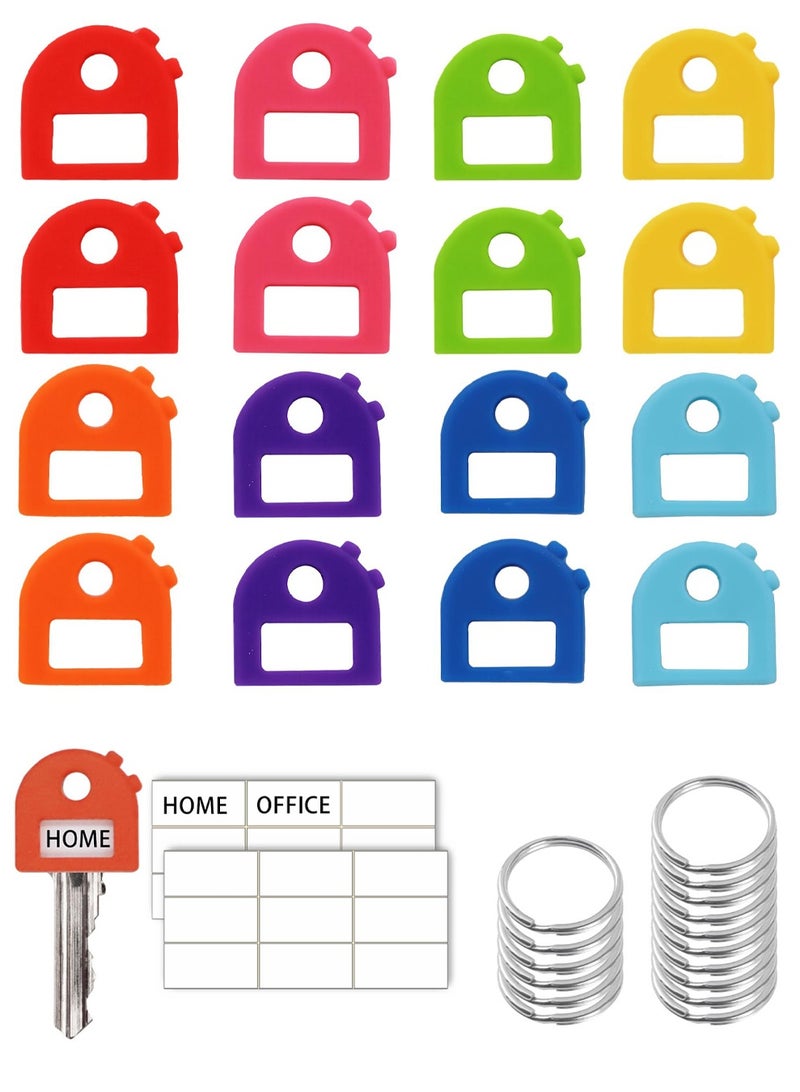 سونسر 16 غطاء مفتاح مشفر + 16 سلسلة مفاتيح مجانية و 16 بطاقة هوية قابلة للكتابة - مطاطية قابلة للتمدد تناسب معظم المفاتيح (8 ألوان) - Image 1