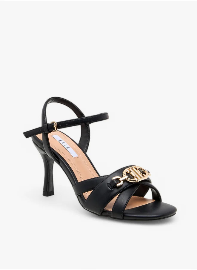 ELLE Women's Solid Strap Sandals with Buckle Closure