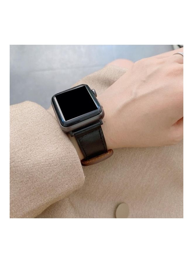 NIBEMINENT 8 Shape Buckle Retro Leather Replacement Strap Watchband For Apple Watch Series 7 45mm/6 & SE 5 4 44mm/3 2 1 42mm Light Brown - Image 3