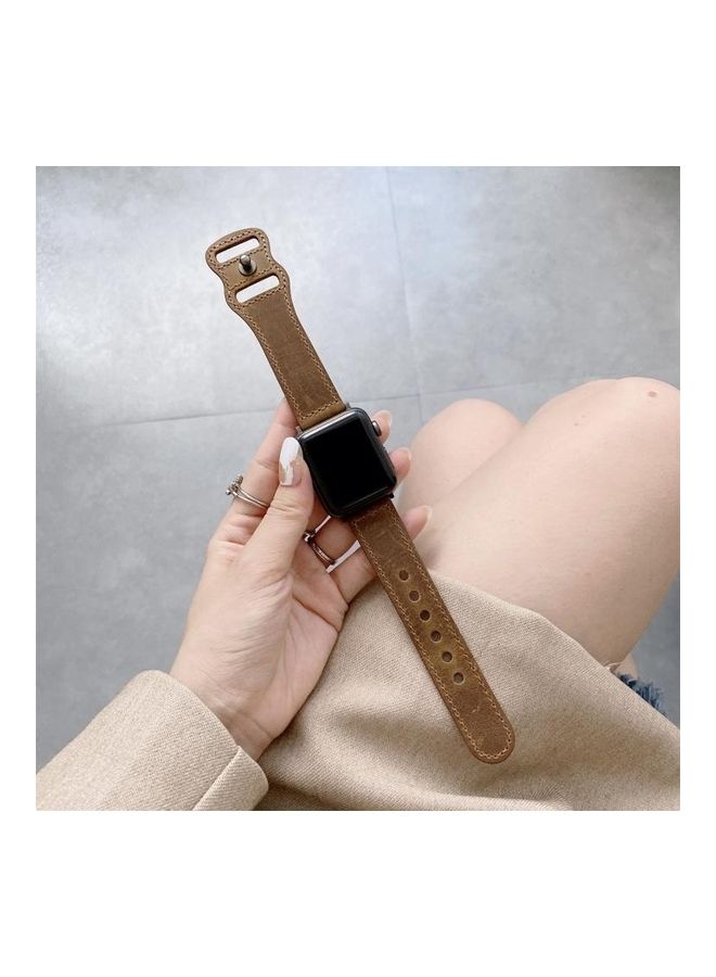 NIBEMINENT 8 Shape Buckle Retro Leather Replacement Strap Watchband For Apple Watch Series 7 45mm/6 & SE 5 4 44mm/3 2 1 42mm Light Brown - Image 1