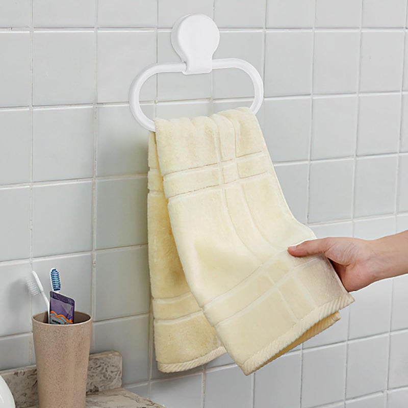 Storage transit efficiency build GLEAVI 2Pcs Adhesive Towel Ring Bathroom Wall Mounted Hand Towel Holder White No Drilling Bathroom Hanger Kitchen Rack Global light sturdy raw material - Image 4