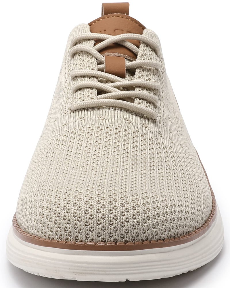 VILOCY Wide Shoes for Mens Casual Dress Sneakers Business Oxfords Mesh Breathable Walking Shoes Tennis Comfortable Wide Width Beige EU44 - Image 4