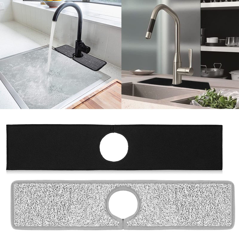 Ovelur 2Pcs Kitchen Sink Splash Guard Faucet Mat for Kitchen Sink Water Absorbent Pads Protector Faucet Counter Sink for Kitchen Bathroom RV Water Stains Preventer BlackGray 