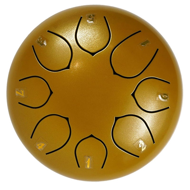Regis 8 Notes 6 Inch Gold Alloy Steel Tongue Drum – Handpan Percussion Drum for Kids & Adults, Meditation, Yoga, Music Therapy – Includes Mallets, Finger Picks & Travel Bag – Gold - Image 2