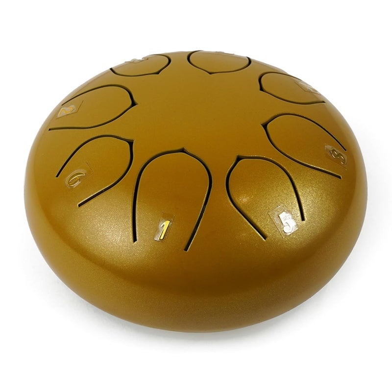 Regis 8 Notes 6 Inch Gold Alloy Steel Tongue Drum – Handpan Percussion Drum for Kids & Adults, Meditation, Yoga, Music Therapy – Includes Mallets, Finger Picks & Travel Bag – Gold - Image 3