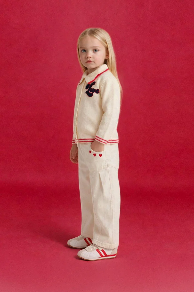 ديفاكتو Baby Girl Wide Leg Embroidered Trousers