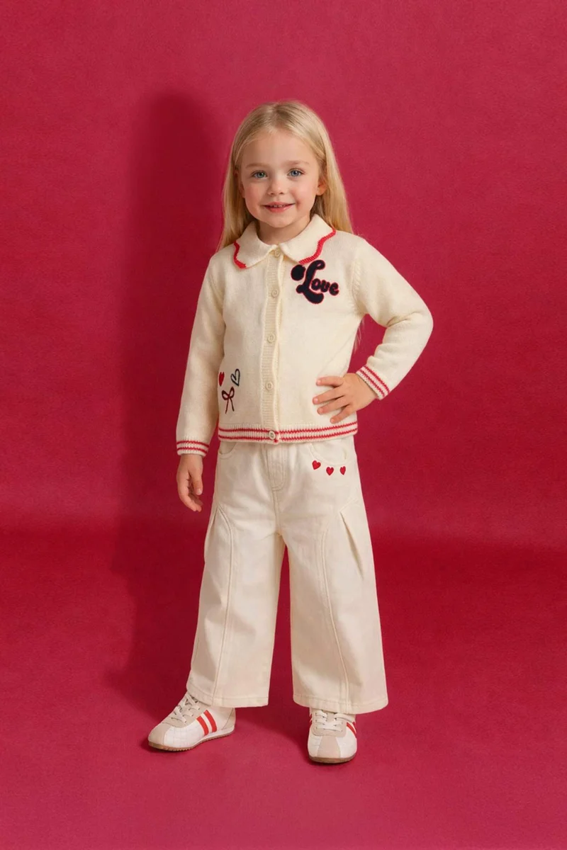 ديفاكتو Baby Girl Wide Leg Embroidered Trousers
