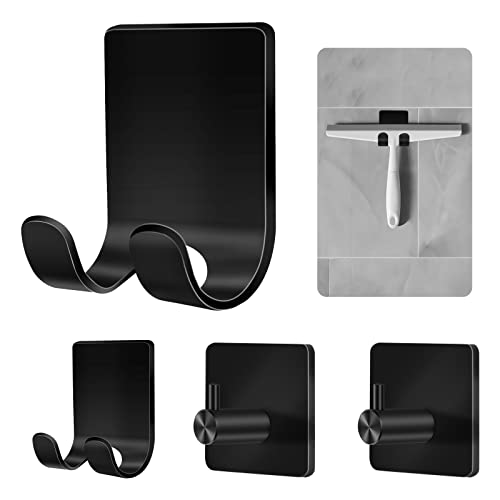 CGBE Shower Holders for Razors, 2 Pack Squeegee Holder and 2 Pack Razor Holder, Razors Holder for Shower Heavy Duty Waterproof Hook for Squeegee Loofah - Black - Image 1