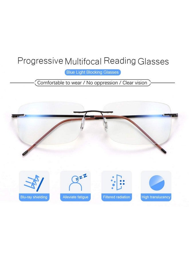 YIMI Rimless Progressive Multifocus Reading Glasses Blue Light Blocking No Line Multifocal Computer Readers For Women Men Unisex Rectangular Eyewear Titanium Lightweight Magnification Presbyopia Eyeglasses - Image 2