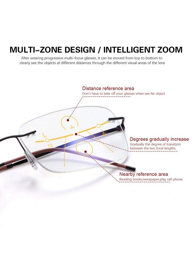 YIMI Rimless Progressive Multifocus Reading Glasses Blue Light Blocking No Line Multifocal Computer Readers For Women Men Unisex Rectangular Eyewear Titanium Lightweight Magnification Presbyopia Eyeglasses - Image 3