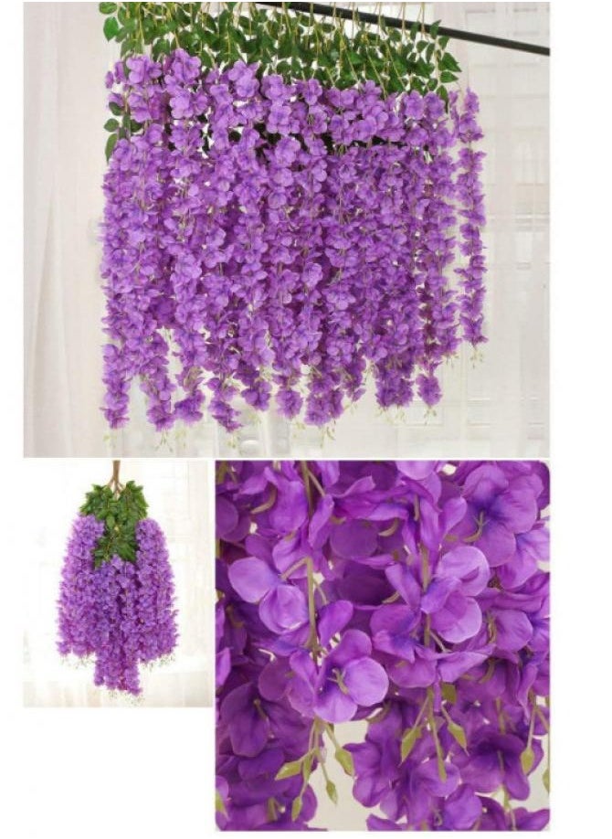 12 Pcs Lush Artificial Wisteria Vines – 107cm Silk Hanging Flowers for Stunning Wedding, Home & Event Décor