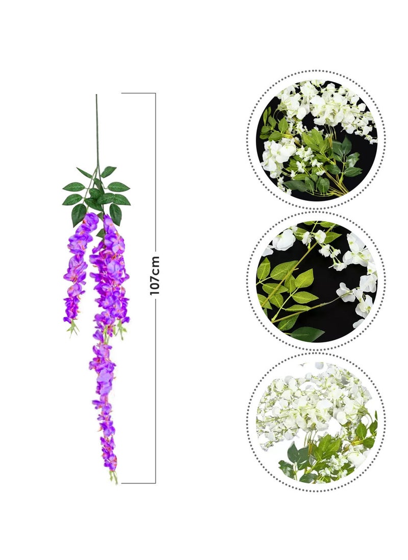 AIWANTO 12-Pcs Artificial Silk Wisteria Vine Ratta Silk Hanging Flower  - Image 2