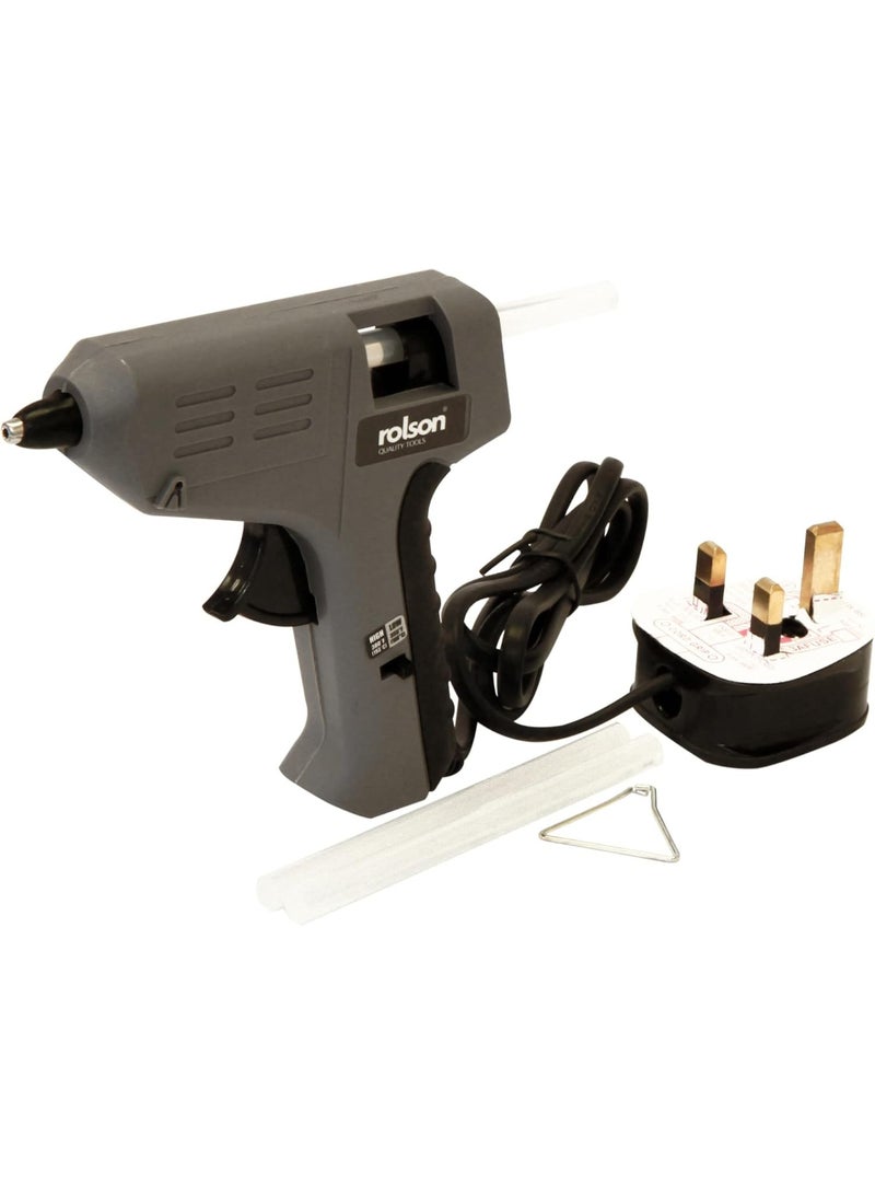 Rolson 70535 Mini Glue Gun 10W – Dual Temperature Hot & Low Heat, 220–240V Electric Glue Gun with Fold-Out Stand for Crafts, DIY & Repairs
