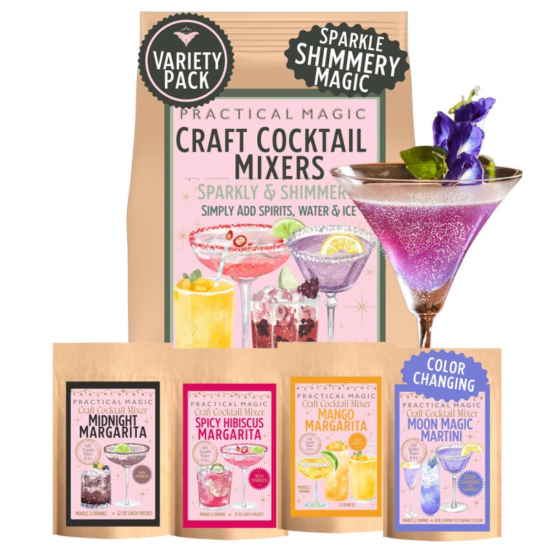 Practical Magic Cocktail Mixers Variety Pack, Makes 16 Cocktails or Mocktails Non-Alcoholic Drinks, Includes 8 packets that make 2 Craft Mix Margaritas & Martinis each - Image 1