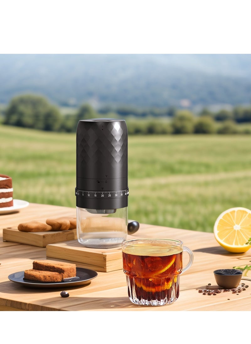 Generic - Portable Coffee Grinder, Rechargeable Electric Burr Grinder with External Adjustable Grind Settings (Black diamond-patterned) - Image 1