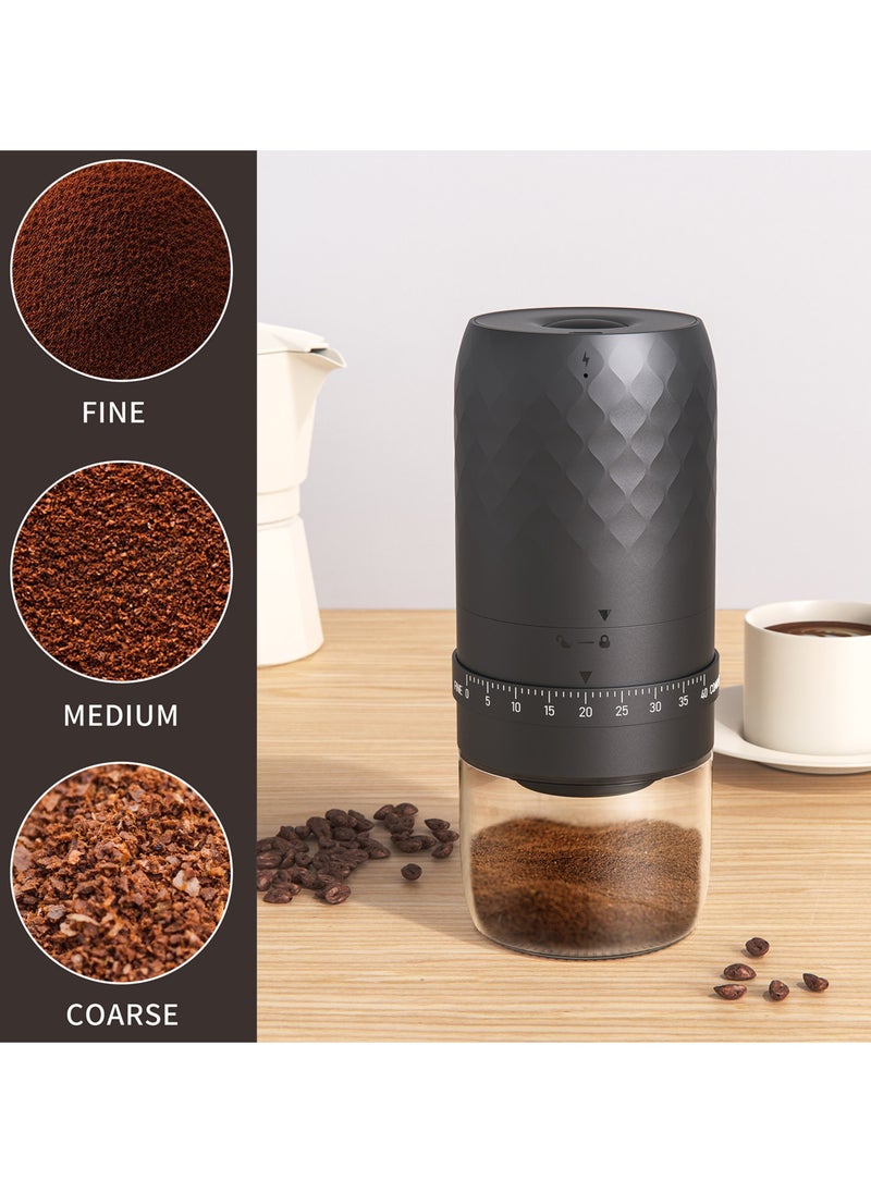 Generic - Portable Coffee Grinder, Rechargeable Electric Burr Grinder with External Adjustable Grind Settings (Black diamond-patterned) - Image 1