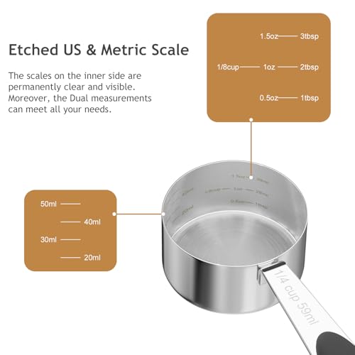 LEIFENY 1PCS 1/4CUP(59ml) Dog Cat Food Scoop, Stainless Steel Measuring Cup, Metal Pet Scooper with Inner Precision Scale Measurement - Image 3