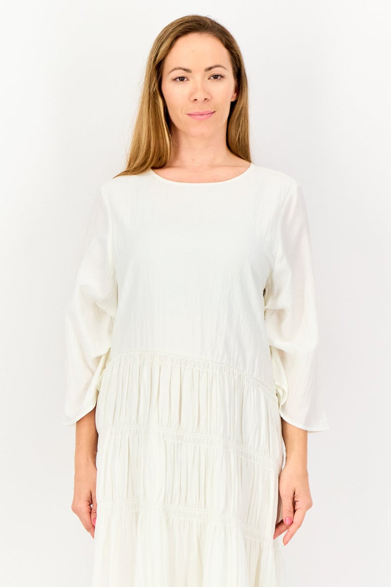 Kathy Ireland Women Solid Maxi Dress, Off White - Image 4