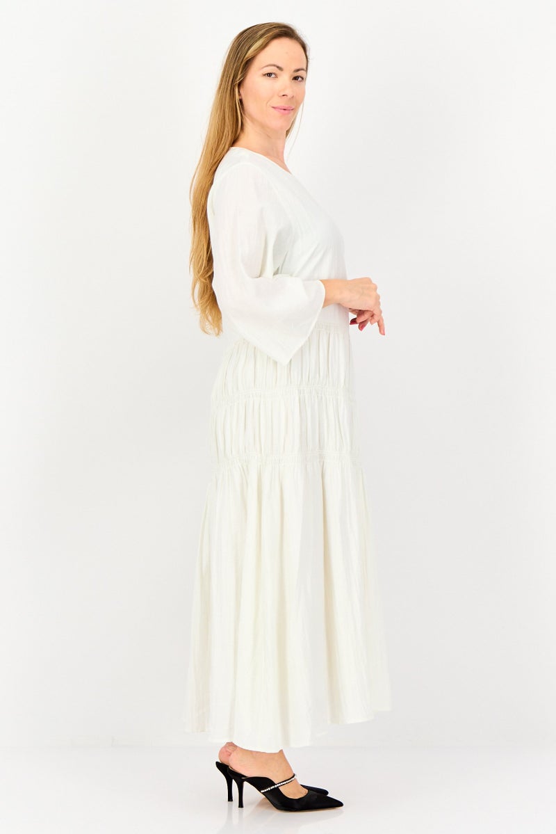 Kathy Ireland Women Solid Maxi Dress, Off White - Image 2