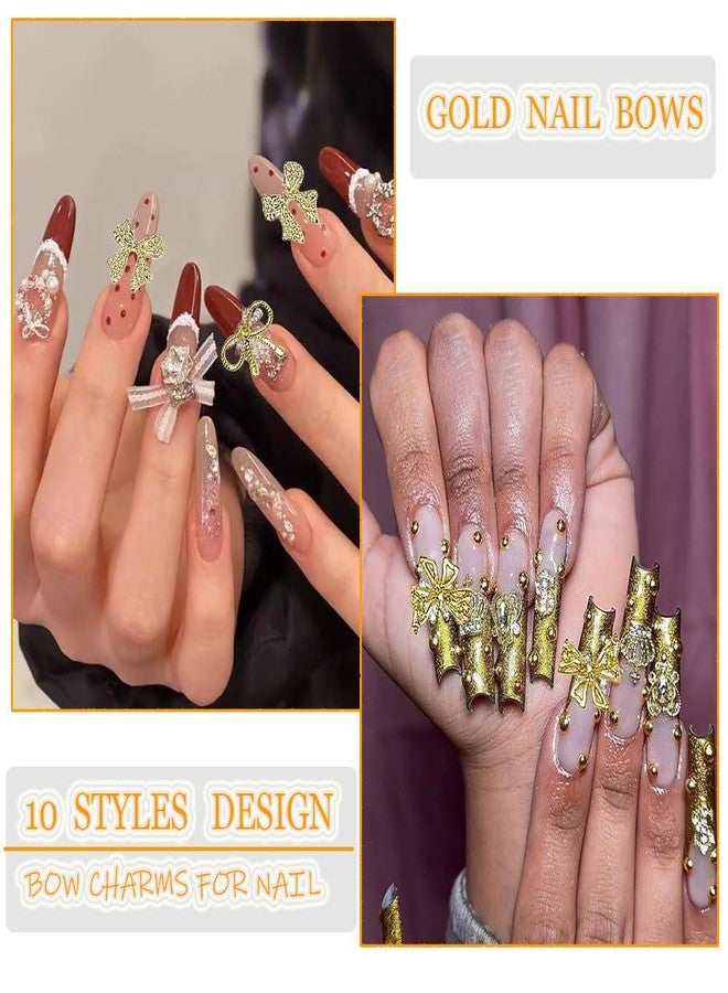 KACHIMOO 100 PCS Bow Nail Charms 3D Gold Bow Charms for Nail Bowknots Nail Gems for Women Nail DIY Crafts Decoration - Image 2