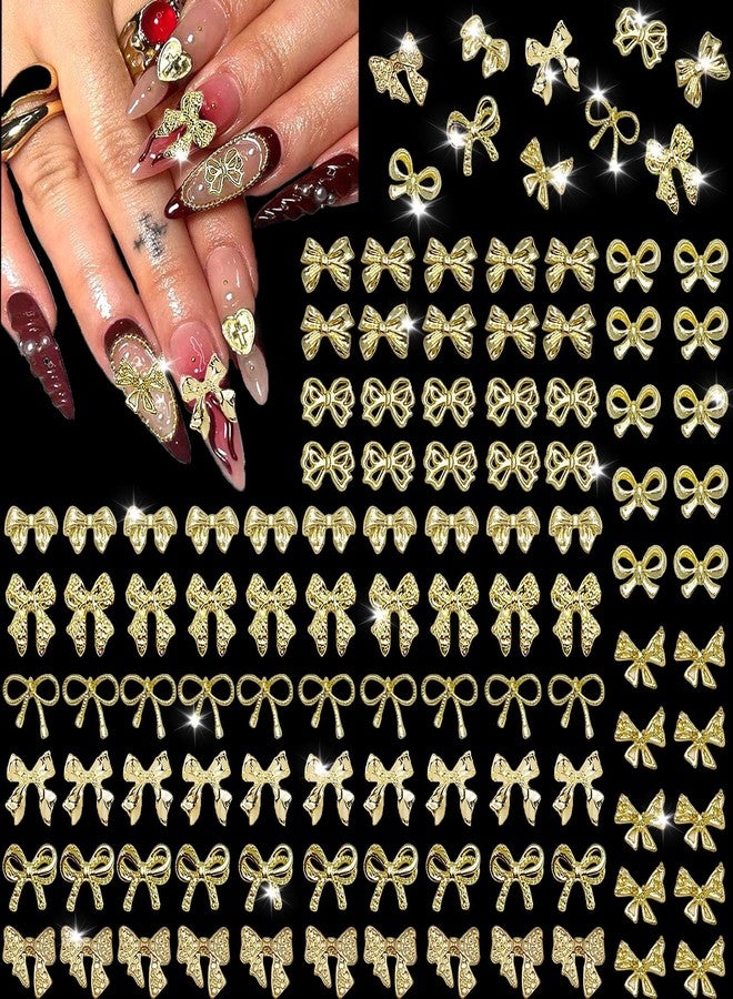 KACHIMOO 100 PCS Bow Nail Charms 3D Gold Bow Charms for Nail Bowknots Nail Gems for Women Nail DIY Crafts Decoration - Image 1