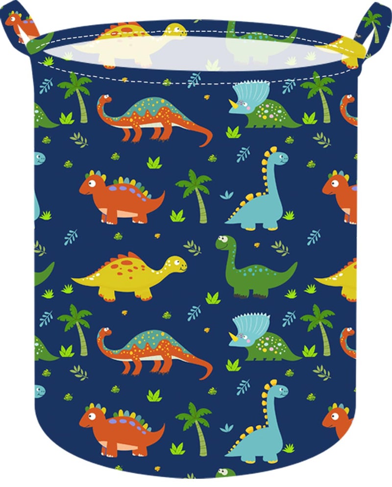 ACMUUNI 19.7 Inch Dinosaur Round Kids Laundry Clothes Hamper Dino Laundry Basket with Handles,Baby Toys Storage Organizer Bins Laundry Gift Basket for Boys and Girls Room, Bedroom Decor - Image 1
