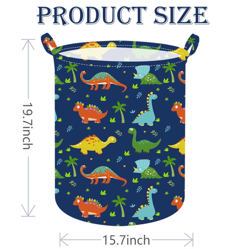 ACMUUNI 19.7 Inch Dinosaur Round Kids Laundry Clothes Hamper Dino Laundry Basket with Handles,Baby Toys Storage Organizer Bins Laundry Gift Basket for Boys and Girls Room, Bedroom Decor - Image 3