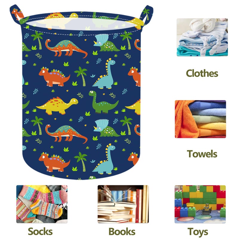ACMUUNI 19.7 Inch Dinosaur Round Kids Laundry Clothes Hamper Dino Laundry Basket with Handles,Baby Toys Storage Organizer Bins Laundry Gift Basket for Boys and Girls Room, Bedroom Decor - Image 2
