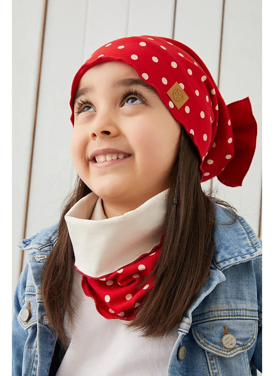 Babygiz Red White Kids Baby Beanie Neck Collar Set Soft 100% Cotton Combed Cotton Elite Series