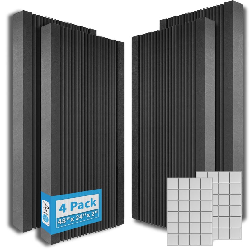 Art3d 4-Pack Wedge Design Acoustic Foam Panels, 48" x 24" x 2" High-Density Soundproof Foam Wall Panels for Wall, Ceiling, Quick-Recovery Noise Dampening Panels for Office, Studio and Home - Image 1