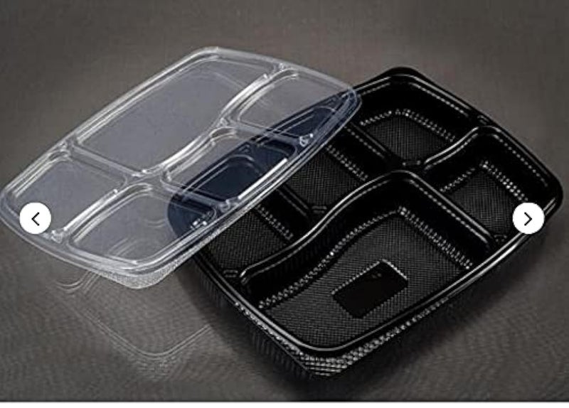 SHOP  SHOPPEE SHOP & SHOPPEE Unbreakable Meal Plate with Lid & 5 Compartment, Leak-Resistant, BPA Free,Food Grade Dinner Plate for Food Delivery/Party/Packaging(100 Plates with lids, Microwave Safe, Black) - Image 3