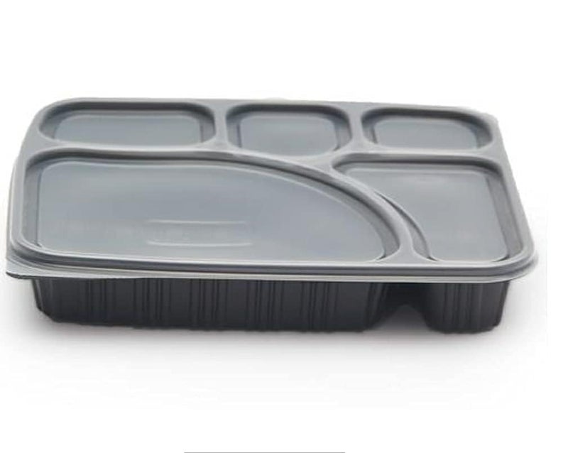 SHOP  SHOPPEE SHOP & SHOPPEE Unbreakable Meal Plate with Lid & 5 Compartment, Leak-Resistant, BPA Free,Food Grade Dinner Plate for Food Delivery/Party/Packaging(100 Plates with lids, Microwave Safe, Black) - Image 5