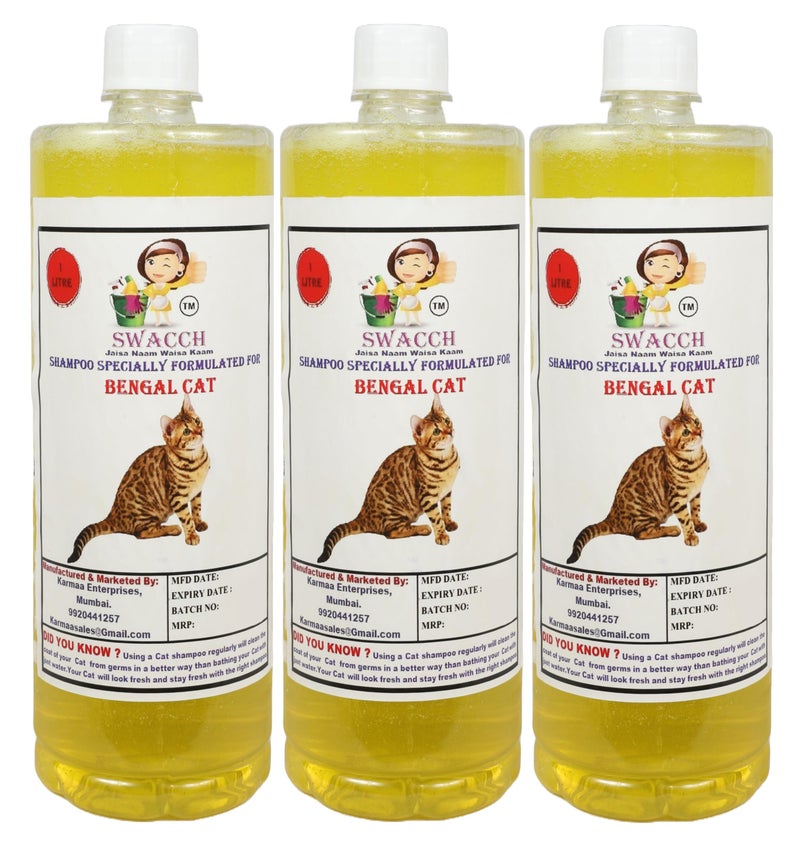 swacch Bengal Cat Shampoo + Rubber Musical Ball I Chew Playing Rubber Ball I Interactive Cat Toy Balls I Training & Play I Combo Pack I 1 Litre Pack of 3 Lemon - Image 2