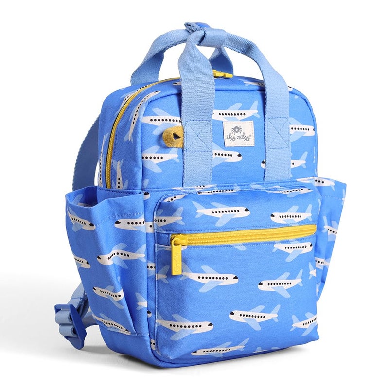 Itzy Ritzy Toddler Backpack - Daycare Bag - Features Adjustable Shoulder Straps, 2 Side Pockets & Spacious Interior with Wipeable Fabric Lining & Name Label, Airplane - Image 2