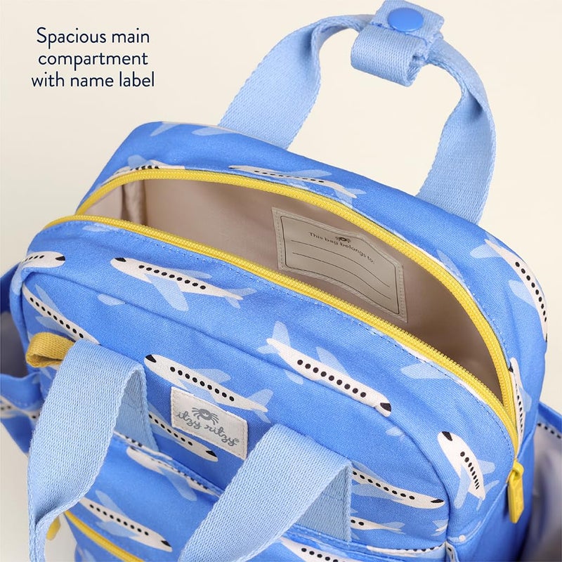 Itzy Ritzy Toddler Backpack - Daycare Bag - Features Adjustable Shoulder Straps, 2 Side Pockets & Spacious Interior with Wipeable Fabric Lining & Name Label, Airplane - Image 5