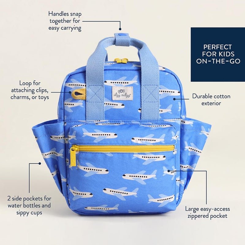 Itzy Ritzy Toddler Backpack - Daycare Bag - Features Adjustable Shoulder Straps, 2 Side Pockets & Spacious Interior with Wipeable Fabric Lining & Name Label, Airplane - Image 4