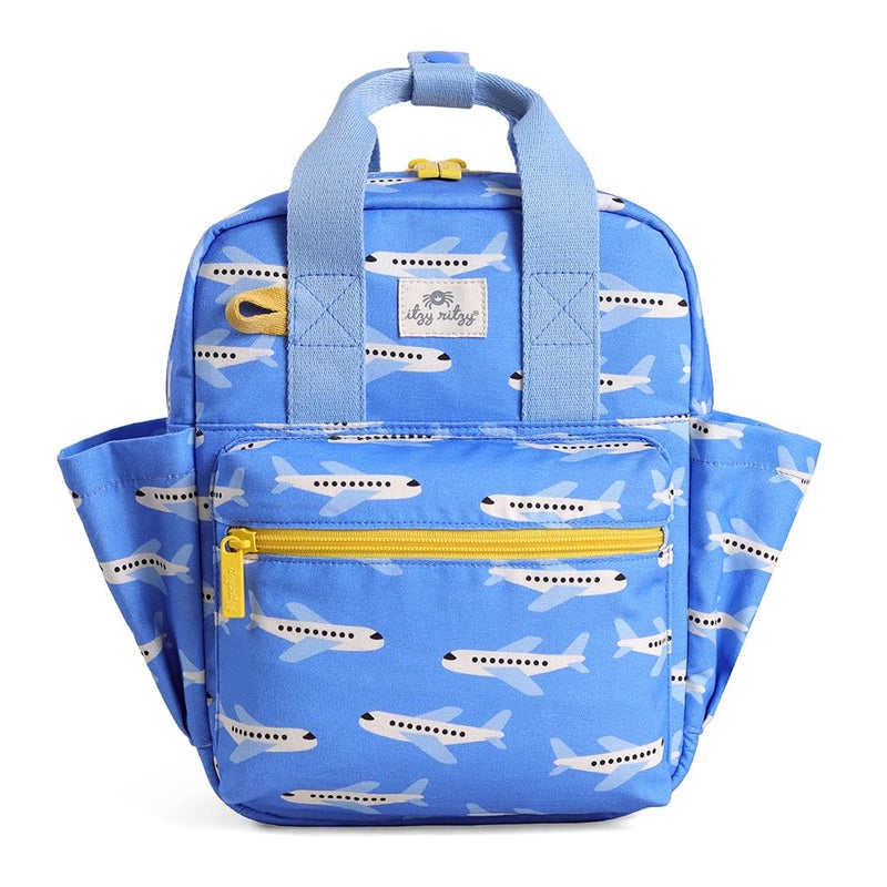 Itzy Ritzy Toddler Backpack - Daycare Bag - Features Adjustable Shoulder Straps, 2 Side Pockets & Spacious Interior with Wipeable Fabric Lining & Name Label, Airplane - Image 1