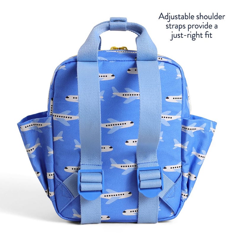 Itzy Ritzy Toddler Backpack - Daycare Bag - Features Adjustable Shoulder Straps, 2 Side Pockets & Spacious Interior with Wipeable Fabric Lining & Name Label, Airplane - Image 3