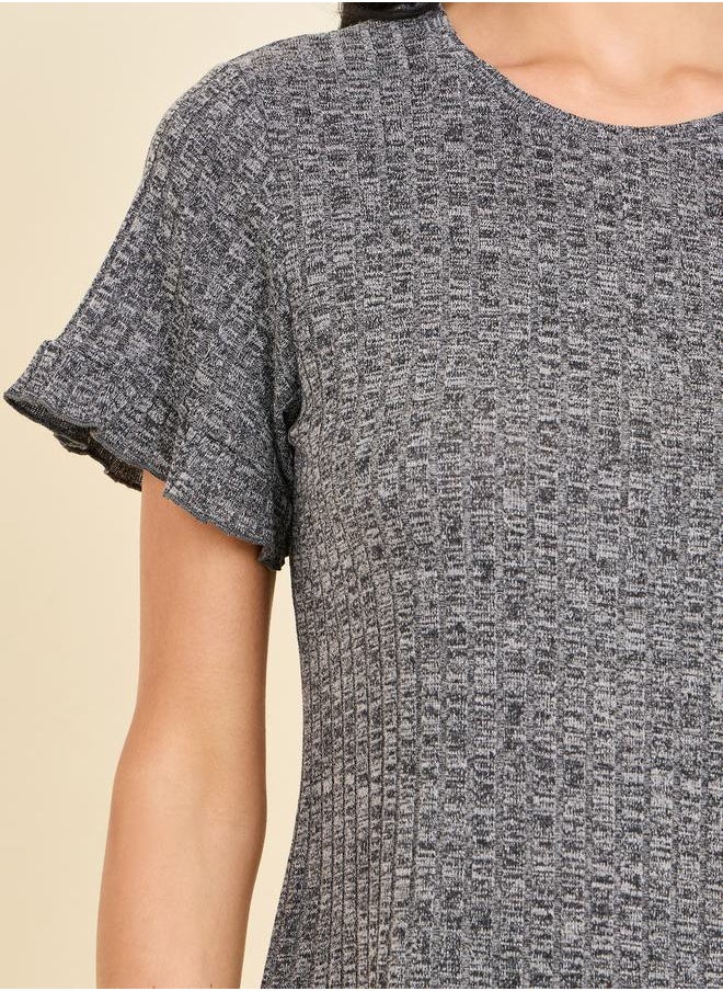 Styli - Ribbed Ruffle Sleeve T-Shirt & Shorts Set - Image 1