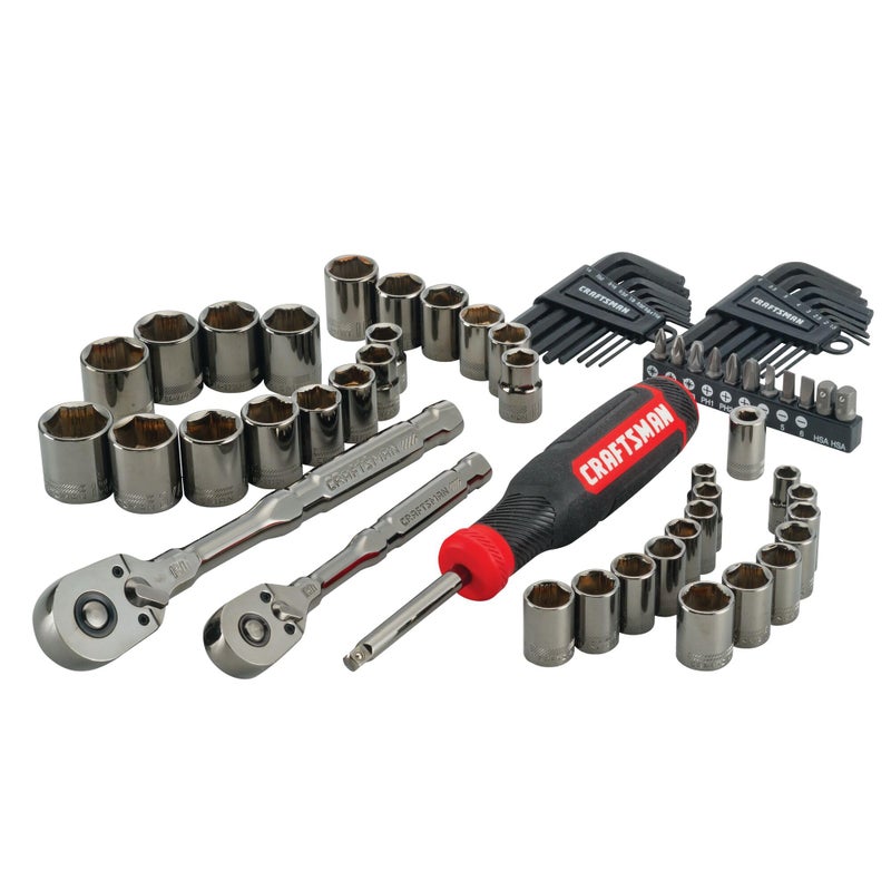 CRAFTSMAN OVERDRIVE 64Piece Gunmetal Chrome Mechanics Tool Set Standard SAEMetric Socket Set with Hard Case CMMT99064 - Image 2