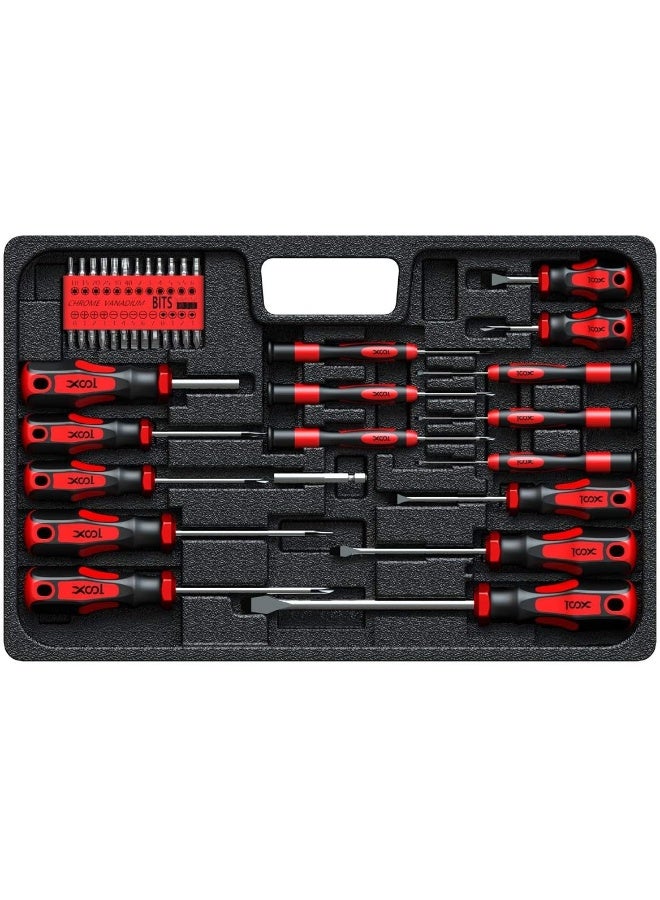 XOOL 42Pieces Magnetic Screwdriver Set With Tray, Torx Phillips Flat Hex Pozi Non-Slip Magnetic Tips Screwdriver Set  - Image 1