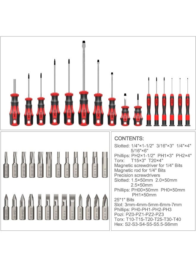 XOOL 42Pieces Magnetic Screwdriver Set With Tray, Torx Phillips Flat Hex Pozi Non-Slip Magnetic Tips Screwdriver Set  - Image 3