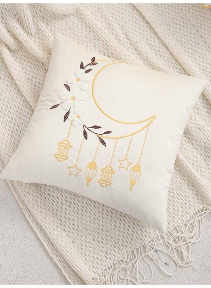 الحرائر  غطاء مخدة رمضاني مطرز بإتقان برسومات الهلال والفوانيس من خامة فاخرة – مقاس 45×45 سم - Image 2