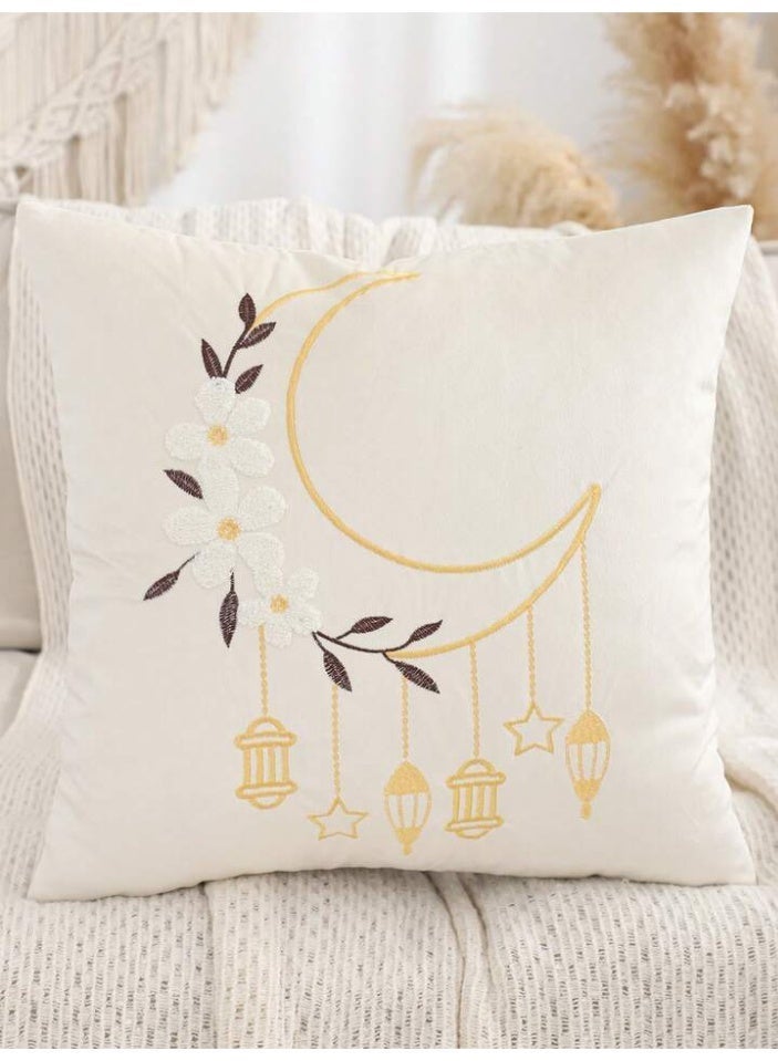 الحرائر  غطاء مخدة رمضاني مطرز بإتقان برسومات الهلال والفوانيس من خامة فاخرة – مقاس 45×45 سم - Image 5