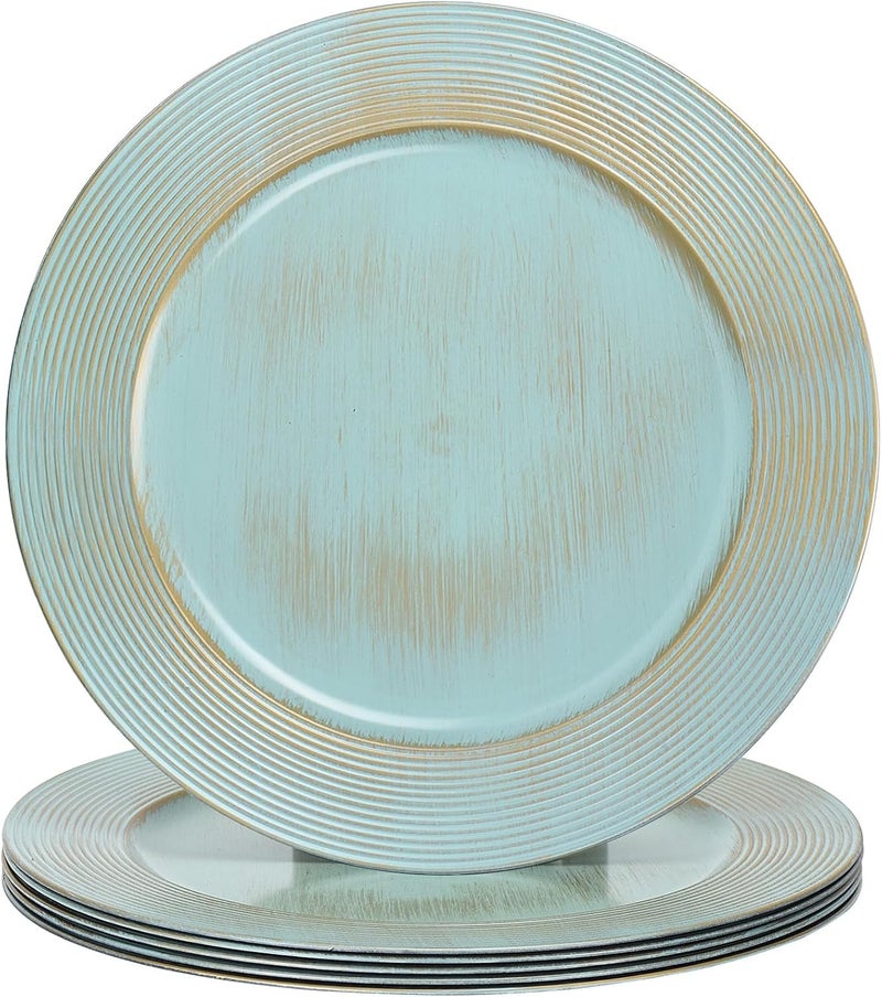 Kazozobi 13 Round Charger Plates 6 pack Ring Pattern Plastic Chargers for Dinner Plates Vintage Charger Plate Set Bulk Wedding Turquoise - Image 1