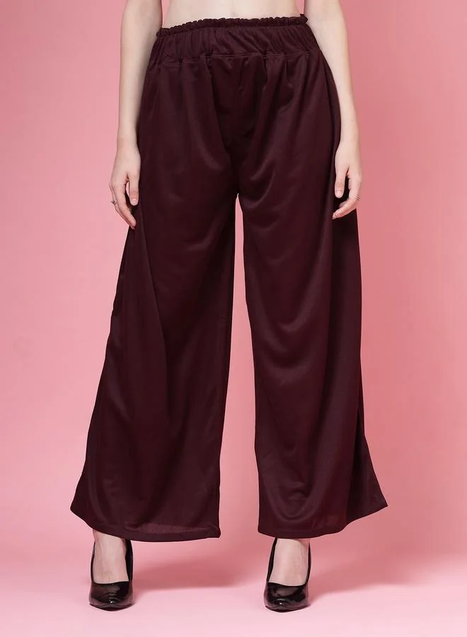 بوز PAUSE Women Maroon Solid High-Rise Wide-Leg Pants